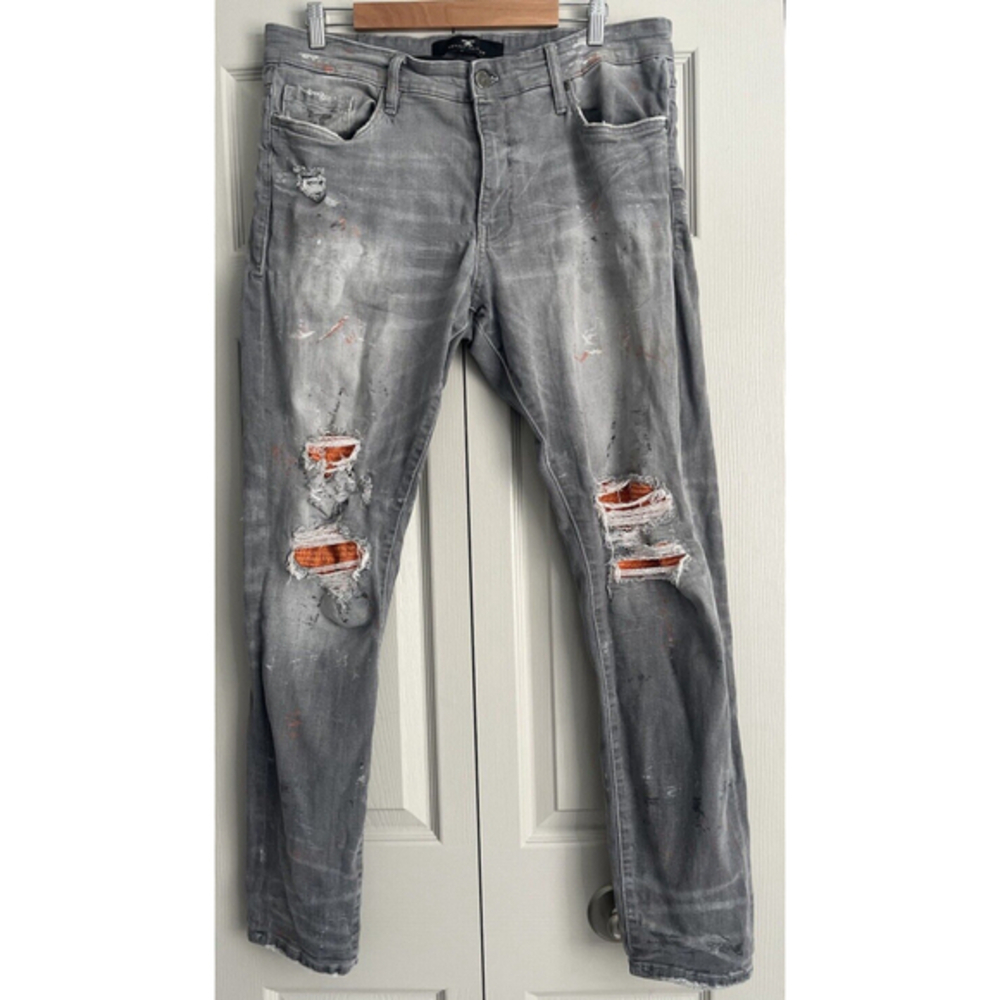 Jordan Craig Mens Sean 36x32 Legacy Edition Paint‎ Distressed Patchwork Jeans